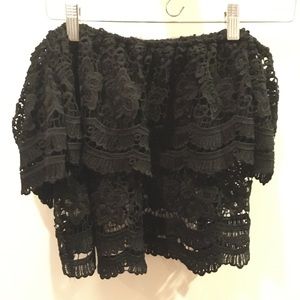 Off shoulder black lace crop top